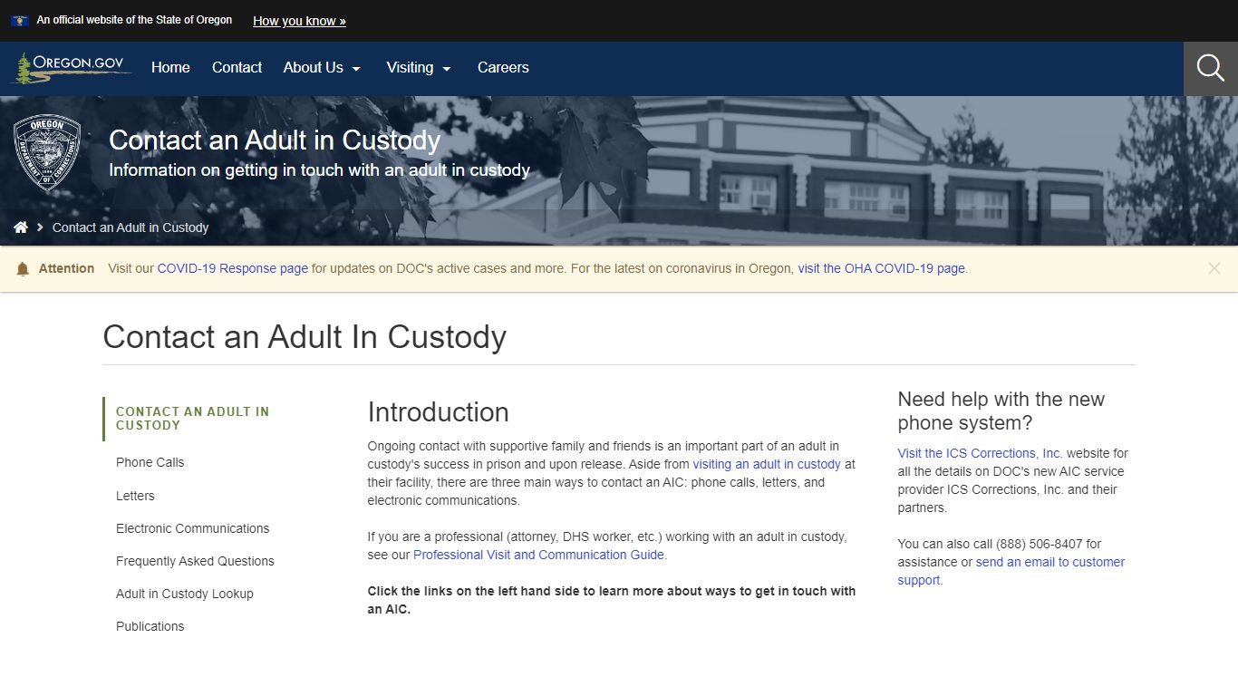 Department of Corrections : Contact an Adult In Custody - Oregon.gov